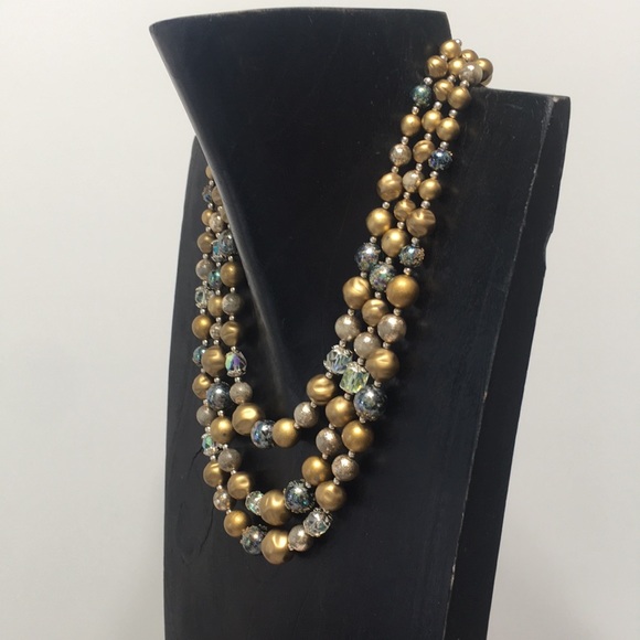 necklace vintage beaded style marked Japan gold multi strand - Picture 5 of 13